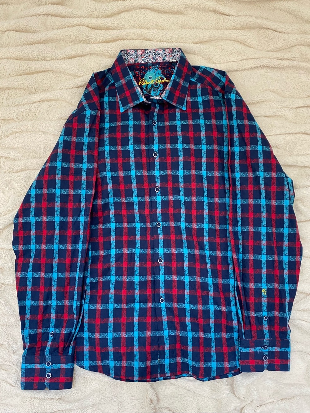 NWOT Robert Graham long-sleeve plaid Classic Fit shirt red blue paisley Sz 2XL